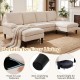 U-shaped sectional couch in beige with dual chaise lounges, featuring soft fabric and non-scratching foot pads for.