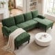 U-shaped green sectional couch with dual chaise lounges, soft corduroy fabric, ideal for living room gatherings.