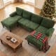 U-shaped green sectional couch with dual chaise, soft corduroy fabric, perfect for living room gatherings.