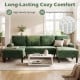U-shaped sectional couch in green with dual chaise lounges, soft corduroy fabric, and supportive pocket springs for.