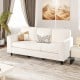 Three-seat upholstered teddy velvet sofa in white with comfy back pillows, ideal for living rooms and cozy seating.