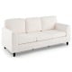 Three-seat upholstered teddy velvet sofa in white with comfy back pillows, ideal for living rooms and offices.
