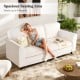 Spacious white upholstered teddy velvet 3-seat sofa with comfy back pillows, measuring 64.5" x 23", ideal for living.