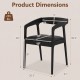 Upholstered armchair dimensions with ergonomic backrest and padded seat, designed for comfort and easy assembly.