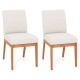 Set of 2 beige upholstered dining chairs with rubber wood legs, featuring padded seats for comfort in dining spaces.