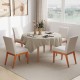 Beige upholstered dining chairs with rubber wood legs, featuring a padded seat and curved backrest for comfort.