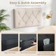 Beige upholstered headboard with button tufted design, adjustable height, and easy assembly for twin size bed.