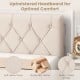 Upholstered headboard in beige with button tufted design, soft fabric cover, adjustable height for twin size bed.