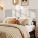Upholstered queen/full size headboard in beige linen fabric with soft cushioning, perfect for enhancing bedroom comfort.