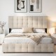Beige upholstered headboard with quilted grid design for queen/full size bed, featuring soft cushioning and modern.