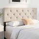 Beige tufted upholstered headboard for queen/full size bed, featuring soft cushioning and adjustable width options.