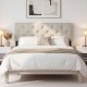 Tufted beige upholstered headboard for queen/full size bed, featuring soft cushioning and modern design for stylish.