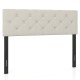 Beige tufted upholstered headboard for queen/full size bed, featuring solid plywood legs and adjustable width options.