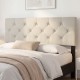 Beige tufted upholstered headboard for queen/full size beds, featuring soft sponge cushioning and solid plywood legs.