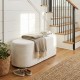 Upholstered oval ottoman bench in beige with corduroy surface, high-density sponge filling, perfect for entryway or.