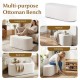 Upholstered ottoman bench in beige with corduroy surface, ideal for living room, hallway, or bedroom use.