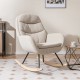 Upholstered rocking chair in beige with padded backrest and seat, ideal for nurseries and cozy living spaces.