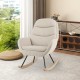 Upholstered rocking chair in beige with padded backrest and ergonomic design, perfect for nurseries and living rooms.