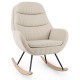 Beige upholstered rocking chair with padded backrest and seat, ideal for nurseries and cozy living spaces.