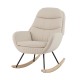 Beige upholstered rocking chair with corduroy fabric and rubber wood feet, designed for comfort in living rooms and.