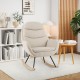 Beige upholstered rocking chair featuring a cozy padded seat and corduroy fabric, ideal for relaxation in any room.