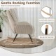 Upholstered rocking chair in beige with curved rubber wood feet, padded backrest, and ergonomic design for nursery use.