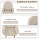 Close-up of the beige upholstered rocking chair's curved armrests and thick padded backrest, offering ergonomic support.