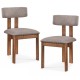Set of 2 upholstered rubber wood dining chairs with curved backrest in walnut finish, perfect for dining spaces.