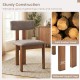 Upholstered dining chair with curved backrest in walnut, made of solid rubber wood for durability and stability.