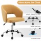 Upholstered swivel office chair with curved backrest, adjustable height, and stable steel base for ergonomic support.