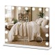 Vanity mirror with lights featuring 3 color modes, adjustable brightness, and a detachable 10X magnifying mirror.