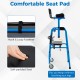 Soft-padded seat cushion of the Versatile Rolling Walker with adjustable armrests for rehabilitation training and.