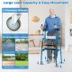 Versatile rolling walker in navy with adjustable height, soft seat cushion, and 450 lbs capacity for rehabilitation use.