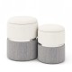 Stackable storage ottoman set of 2 in gray with velvet and linen fabric, ideal for living room or bedroom use.