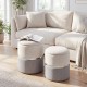 Stackable gray velvet and linen storage ottoman set of 2, featuring a gold stainless steel ring, ideal for living room.