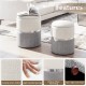 Stackable gray storage ottoman set of 2 with velvet/linen fabric, gold stainless steel trim, perfect for living room.