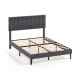 Full-size velvet upholstered platform bed with adjustable headboard, wooden slats, and sturdy support legs for comfort.