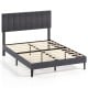 Full-size velvet upholstered platform bed with adjustable headboard and wooden slats for optimal support and comfort.