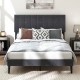 Full-size velvet upholstered platform bed with adjustable vertical channel headboard and elegant design for optimal.
