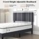Height adjustable velvet upholstered headboard with vertical channel design for full-size platform bed, 43.5 inches.