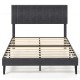 Full-size velvet upholstered platform bed with adjustable vertical channel headboard and sturdy wooden slats for.