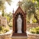 Virgin Mary statue, 29.5 inches tall, made from gray magnesium oxide for outdoor gardens and religious displays.