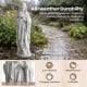 Virgin Mary statue 29.5 inches tall, made from magnesium oxide, features a warm aged finish for outdoor gardens.