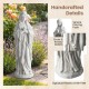 Virgin Mary statue in serene praying pose, 29.5 inches tall, made of gray magnesium oxide for outdoor durability.