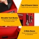 6-drawer red tool chest with movable hooks, slide doors, and protective liners for organized tool storage.
