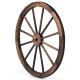30-inch decorative vintage wood wagon wheel made of Chinese fir with a steel rim, ideal for backyard or studio decor.