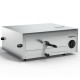 Stainless steel commercial pizza oven with built-in temperature control and removable crumb tray for easy baking.