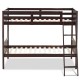 Twin size wooden bunk bed in brown showcasing a sturdy frame and natural wood finish, ideal for maximizing space in.