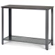 Slim metal frame wood console sofa table with storage shelf, designed for stability and retro style, ideal for small.