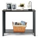 Slim metal frame wood console sofa table with storage shelf, featuring a retro design for easy placement in small.